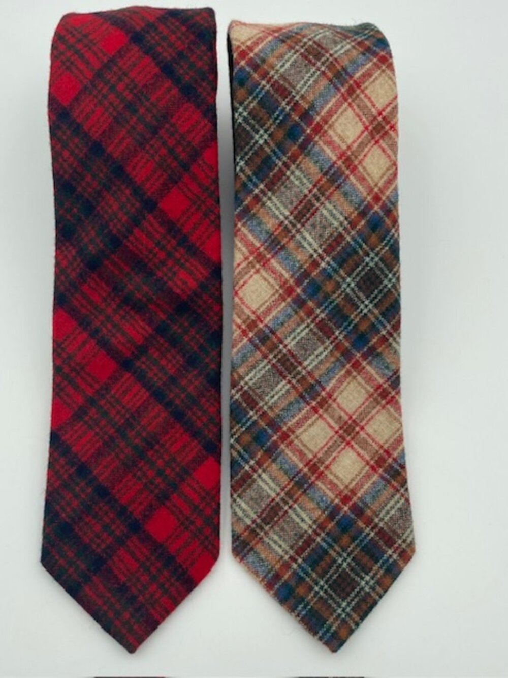 LOT 2 Pendleton 100% Virgin Wool Tie Brown Red Plaid Woven Preppy Vintage Tartan